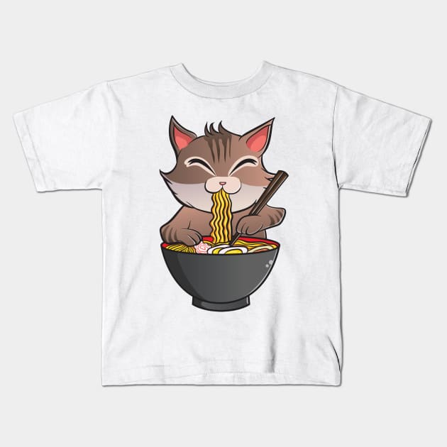 Cute & Funny Anime Kitty Ramen Kawaii Cat Kids T-Shirt by theperfectpresents